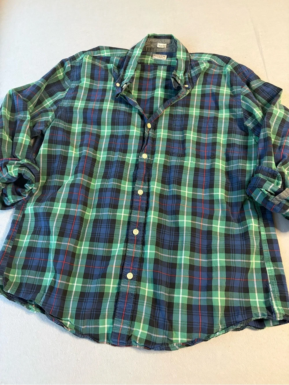 Y2K J.Crew Men’s Slim Fit Plaid Cotton Button-Down Shirt Sz XL